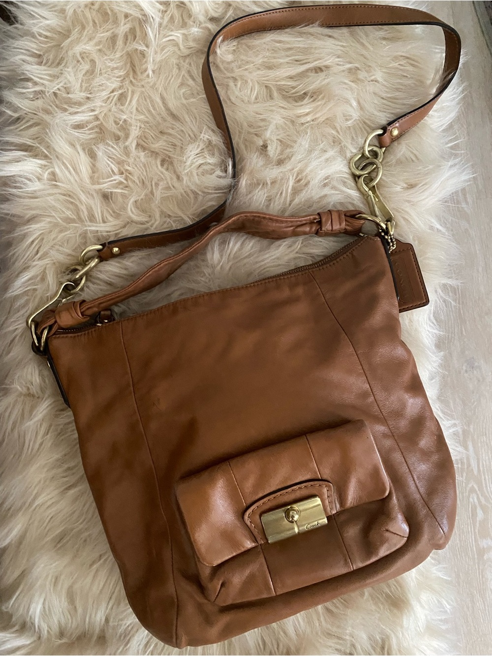 Coach Kristen Shoulder Bag Hobo Brown with Lilac Satin Interior